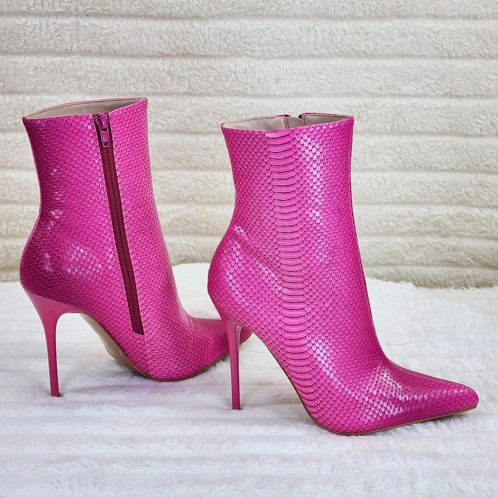 Athena Ombre Hot Pink Fuchsia High Heel Snake Texture Ankle Boots